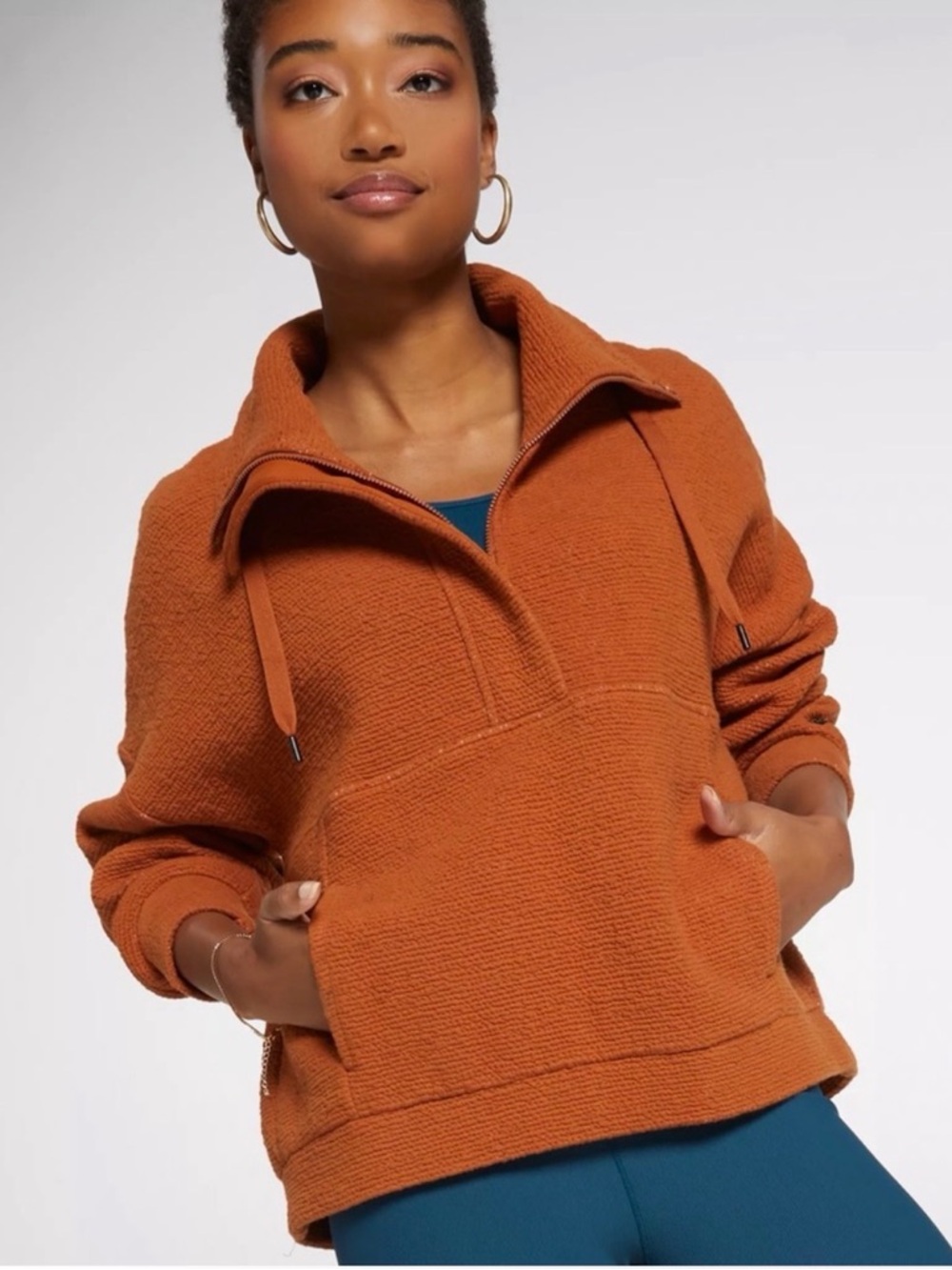 Calia Burnt Orange Textured 1/4 zip Pullover